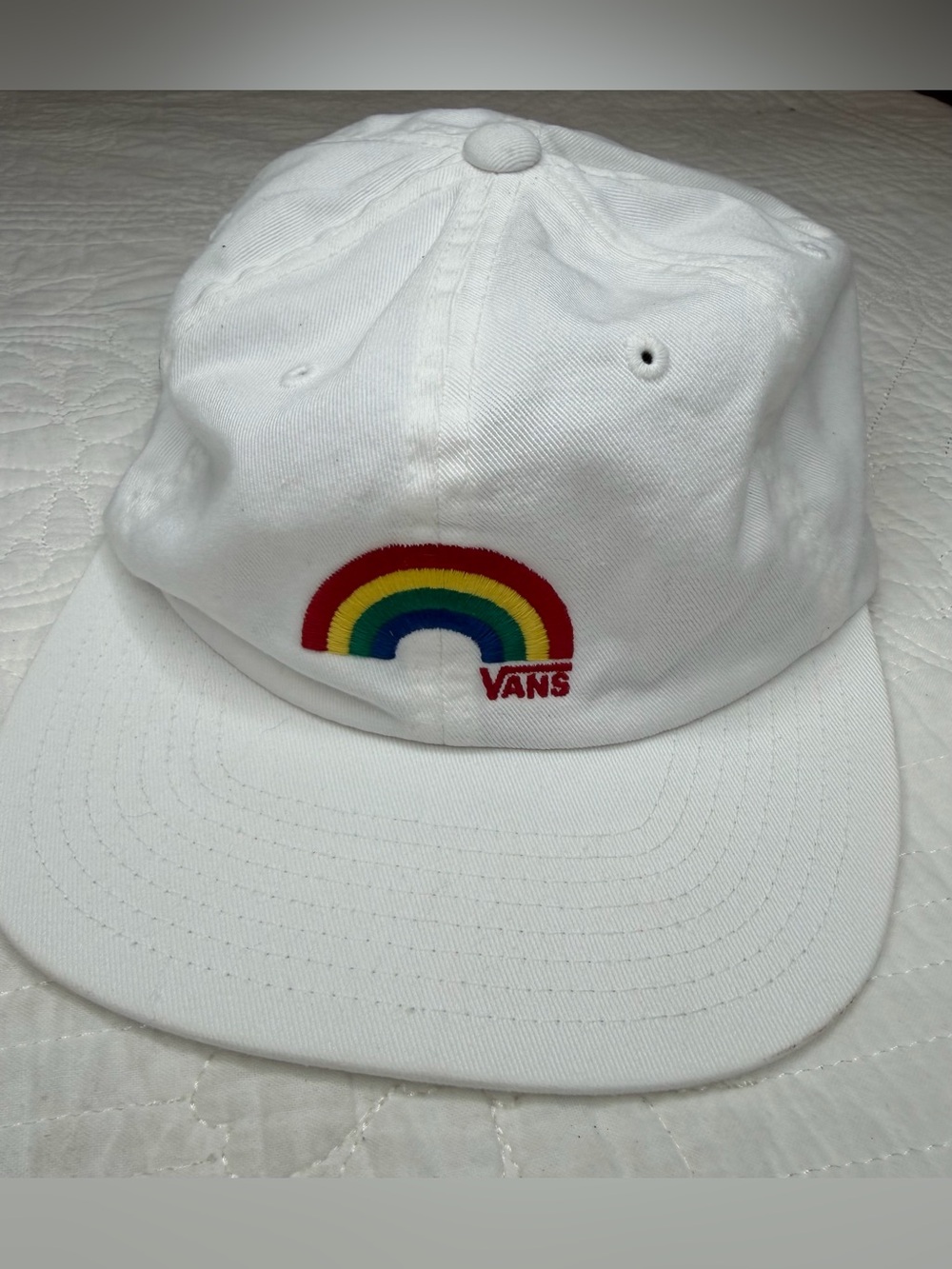 Vans Hat White Rainbow Strapback Embroidered Skate Cap Adjustable Pride